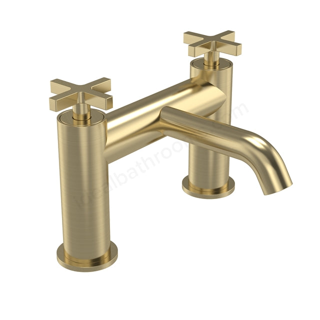 Tavistock Cohort Cross Head Deck Mounted Bath Filler Tap - Twin Handle - 3 Finishes Brushed Brass