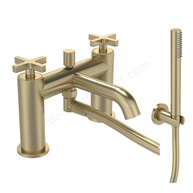 Tavistock Cohort Cross Head Deck Mounted Bath Shower Mixer Tap - Twin Handle - 3 Finishes Brushed Brass
