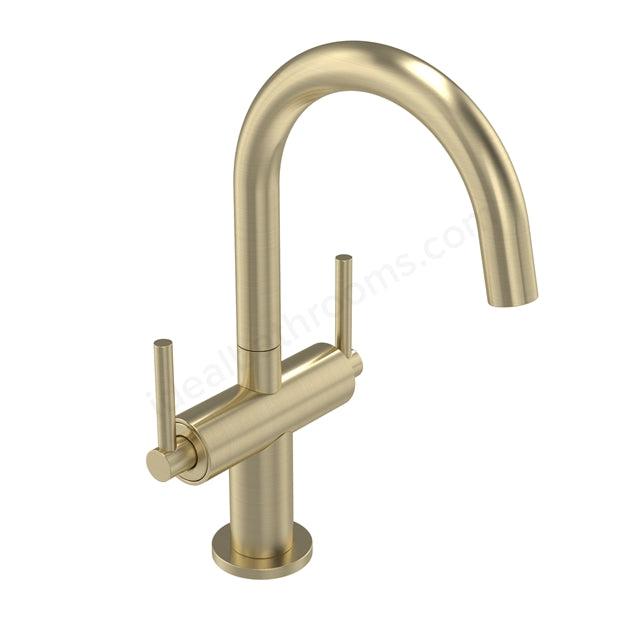 Tavistock Cohort Lever Basin Mixer Tap - Twin Handle with Click Waste - 3 Finishes Brushed Brass