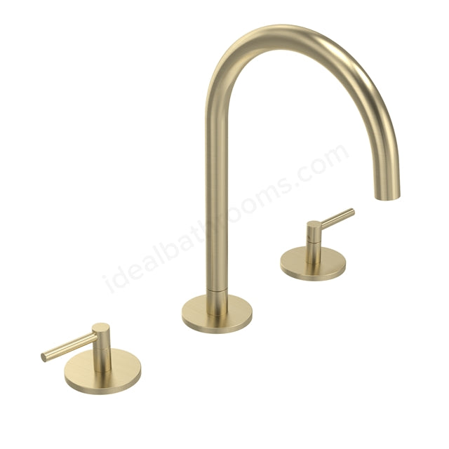 Tavistock Cohort Lever 3 Hole Basin Mixer Tap - Twin Handle with Click Waste - 3 Finishes Brushed Brass