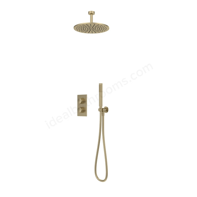 Tavistock Cohort Dual Function Shower System - Concealed Mixer with Ceiling Head & Handset Outlet - 3 Finishes Brushed Brass