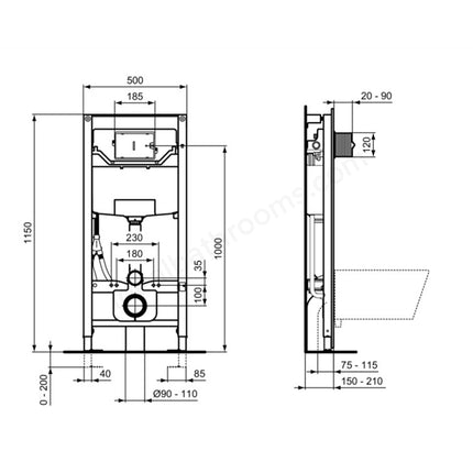 Ideal Standard Prosys 1150mm Installation Frame for i.life E Shower Toilet