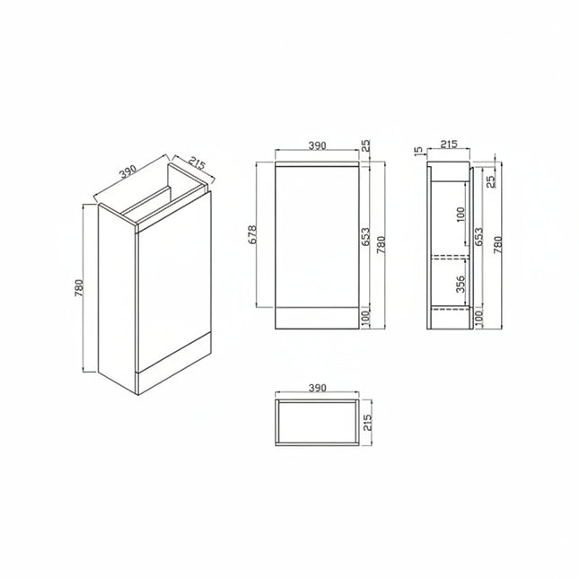 Technical drawing of a rectangular object with dimensions on a white background