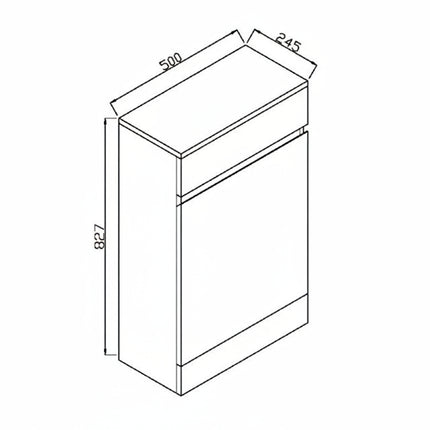 Technical drawing of a rectangular cabinet with dimensions labeled