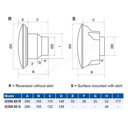 Airflow iCON 60 Basic Mixed Flow Fan | 240V | High Extraction | Surface or Recessed