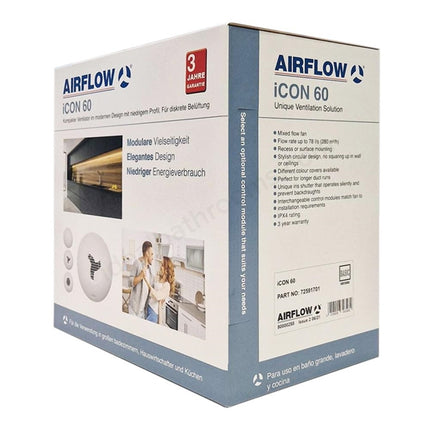 Airflow iCON 60 Basic Mixed Flow Fan | 240V | High Extraction | Surface or Recessed