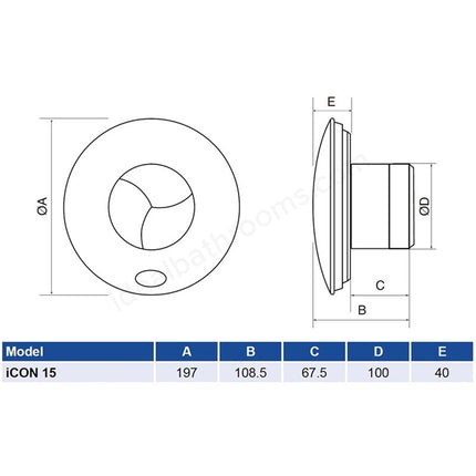 Airflow iCON 15 SELV Low Energy Mixed Flow Fan | 12V DC | Surface or Recessed