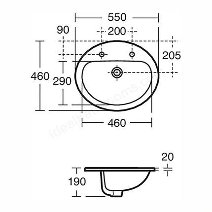 Armitage Shanks Orbit 21 550mm Inset Basin With 2 Tapholes, Overflow And Chainstay Hole