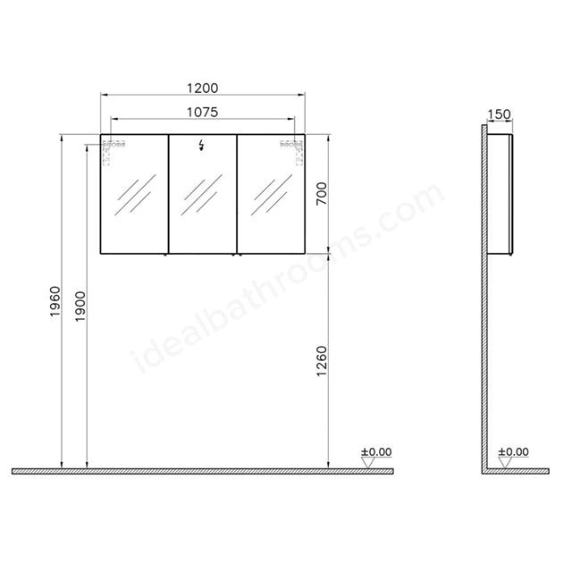 VitrA S50 Classic Mirror Cabinet | 1200mm Wide | 3 Door | Gloss White