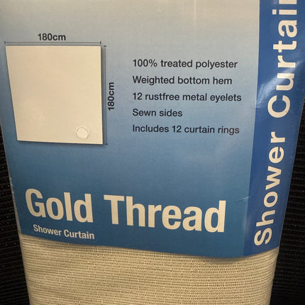 Euroshowers Gold Thread Shower Curtain | 180 × 180cm | 100% Polyester | Metal Eyelets | Clearance