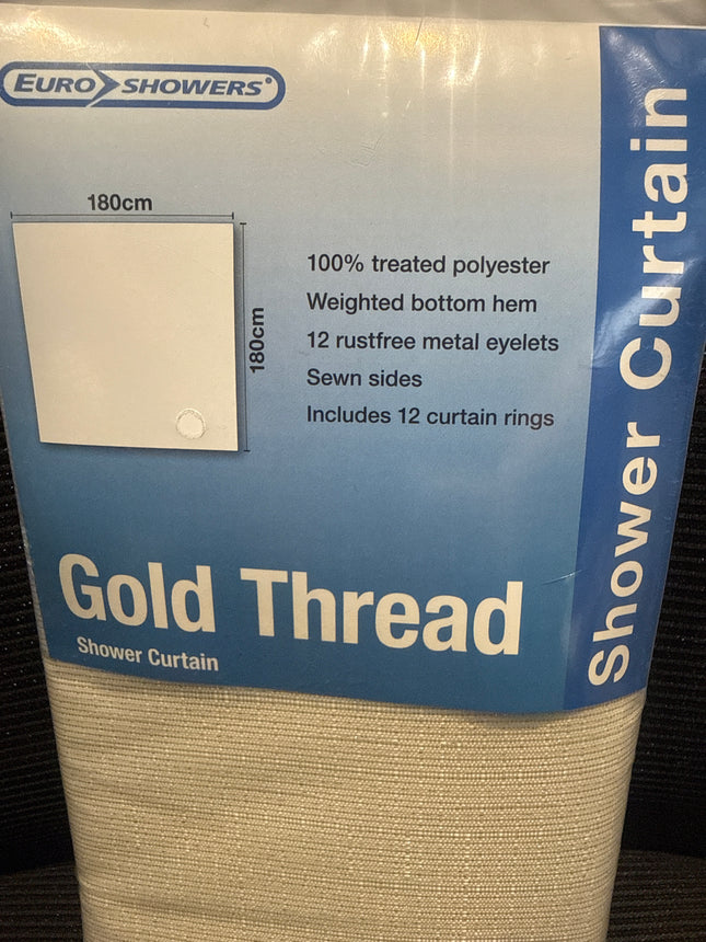 Euroshowers Gold Thread Shower Curtain | 180 × 180cm | 100% Polyester | Metal Eyelets | Clearance