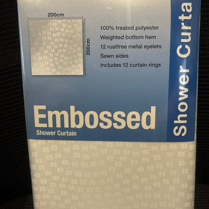 Euroshowers Embossed Shower Curtain | White | 200 × 200cm | Metal Eyelets | 12 Rings Included