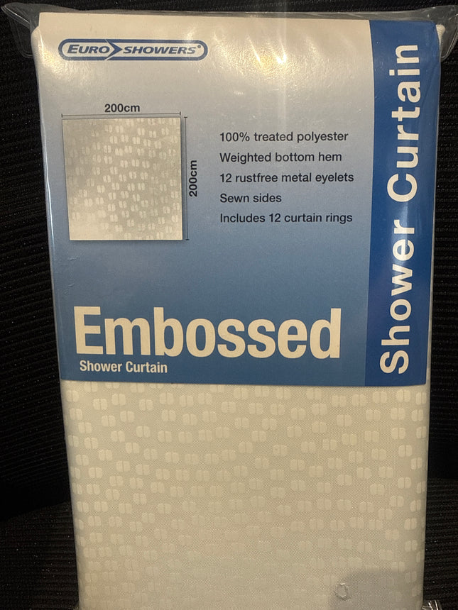 Euroshowers Embossed Shower Curtain | White | 200 × 200cm | Metal Eyelets | 12 Rings Included