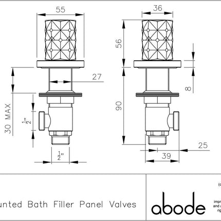 Abode Kite Deck Mounted Bath Filler Panel Valves
