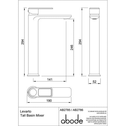 Abode Levarto Tall Basin Mixer Tap for Countertop Basins - 5 Finishes