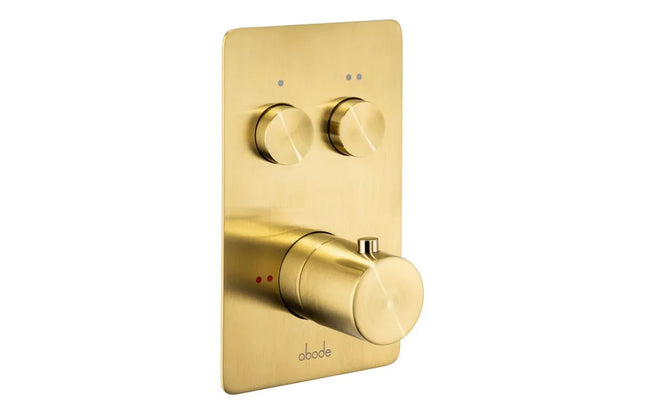 Abode Uno Concealed Thermostatic Shower Valve 2 Exit Push Button - Mini Brushed Brass