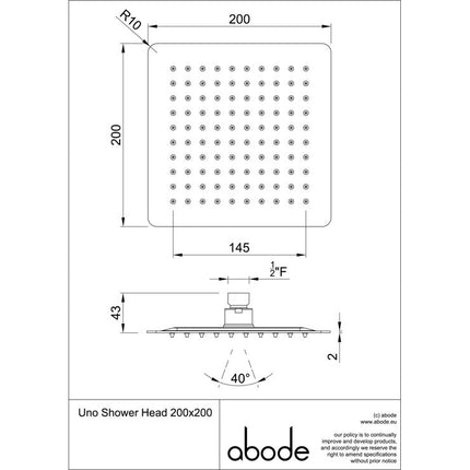 Abode Uno 200x200mm Shower Head
