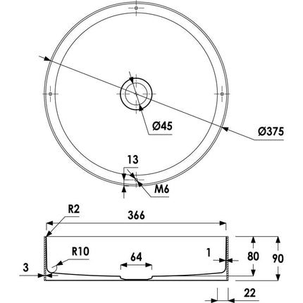 Abode Iox 375mm Round Steel Basin - PVD Black
