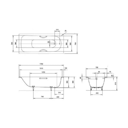 Arley Pro Contract Single Ended Steel Bath — 2 Tap Holes | 1500mm & 1700mm | Lifetime Guarantee