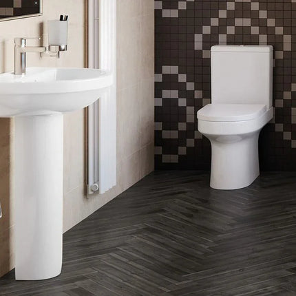 Tivoli 4-Piece Bathroom Suite - Basin, Pedestal, Rimless WC & Soft Close Seat