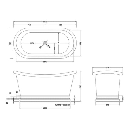 BC Designs Boat Bath 1500mm Freestanding - Copper Finish