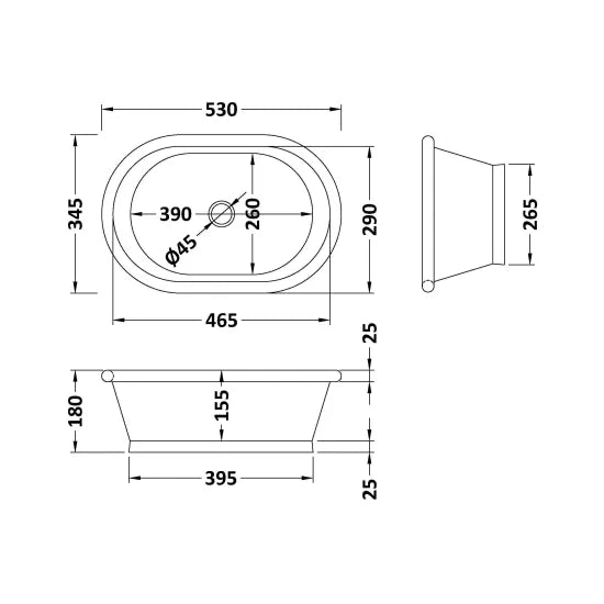 BC Designs Copper Oval Countertop Basin 530mm - Handcrafted