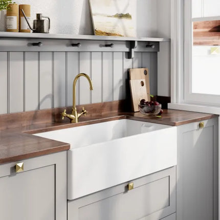 Nuie Single Bowl 895 x 460 x 245mm Fireclay White Belfast Sink