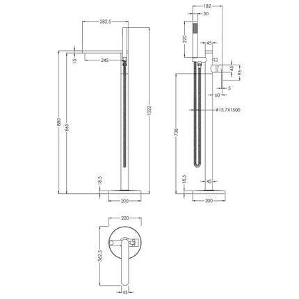 Nuie Binsey Freestanding Bath Shower Mixer - Floor Mounted Tap with Handheld Shower