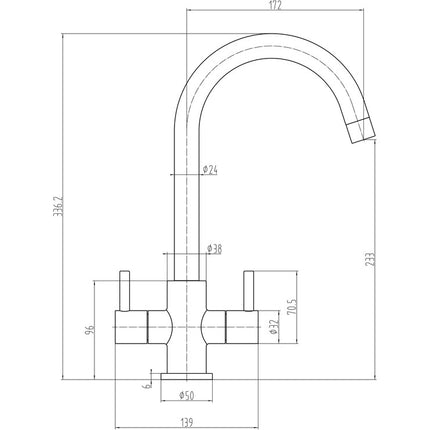 Prima Staten Swan Neck Dual Lever Mixer Tap - Chrome