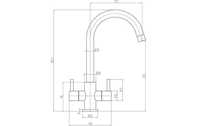 Prima Staten Swan Neck Dual Lever Mixer Tap - Chrome