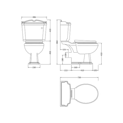 Nuie Legend Traditional Close Coupled Toilet — White Vitreous China, Cistern & Seat Included