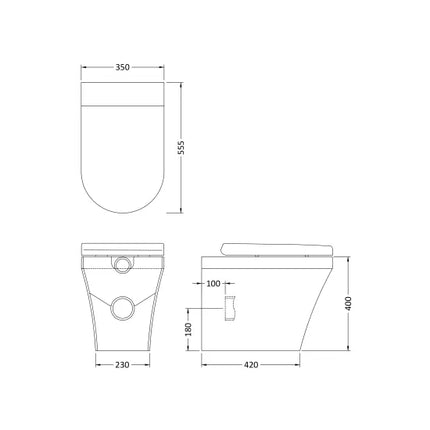 Hudson Reed Luna Back to Wall Toilet Pan | 350mm Wide | Soft-Close Seat Included
