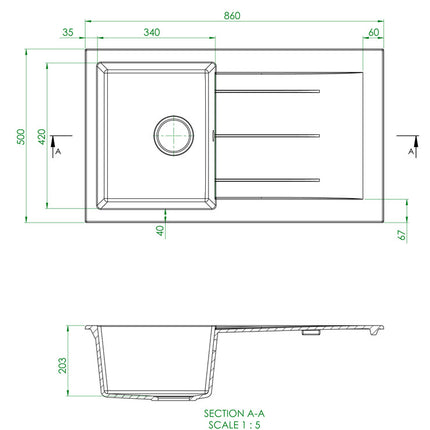 Prima Compact Granite 1 Bowl & Drainer Inset Kitchen Sink | 860x500mm | 5 Matt Colours | 20-Year Guarantee