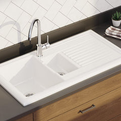 Prima 1.5 Bowl Farmhouse Style Reversible Ceramic Sink - White or Black White