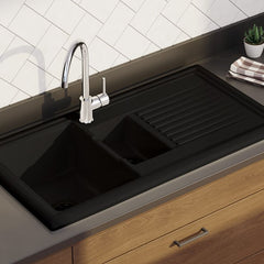 Prima 1.5 Bowl Farmhouse Style Reversible Ceramic Sink - White or Black Black