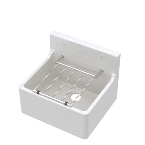 Nuie Single Bowl 455 x 362 x 396mm Fireclay White Cleaner Sink With Grid