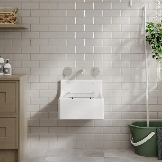 Nuie Single Bowl 455 x 362 x 396mm Fireclay White Cleaner Sink With Grid