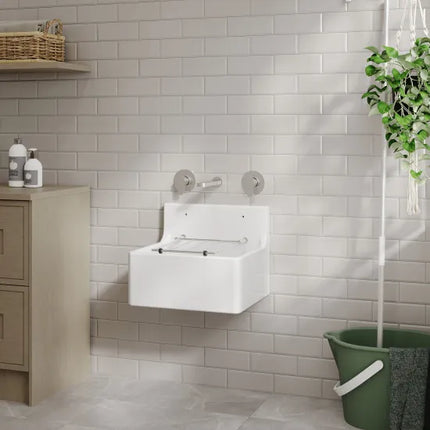 Nuie Single Bowl 455 x 362 x 396mm Fireclay White Cleaner Sink With Grid
