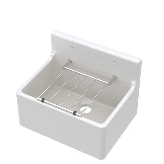 Nuie Single Bowl 515 x 535 x 393mm Fireclay White Cleaner Sink With Grid