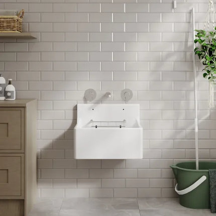 Nuie Single Bowl 515 x 535 x 393mm Fireclay White Cleaner Sink With Grid