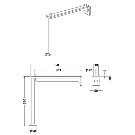 Nuie Brushed Steel Leg Set and Wall Bracket (Pair) for Cleaning Sink