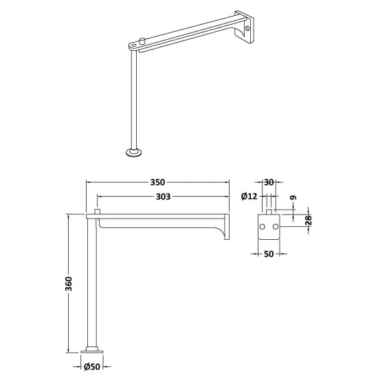 Nuie Brushed Steel Leg Set and Wall Bracket (Pair) for Cleaning Sink