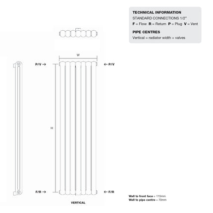 Cassius Vertical Designer Radiator - White & Anthracite - 1800mm x 230mm, 370mm & 510mm