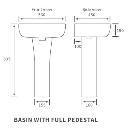 Sondrio Basin and Full Pedestal - White | 1 Tap Hole | 560x450mm | Lifetime Guarantee