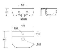 Sondrio 450x320mm 1TH Cloakroom Basin & Bottle Trap