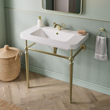 Dione 810mm Console Basin & Washstand | 1 Tap Hole | Chrome or Brushed Brass