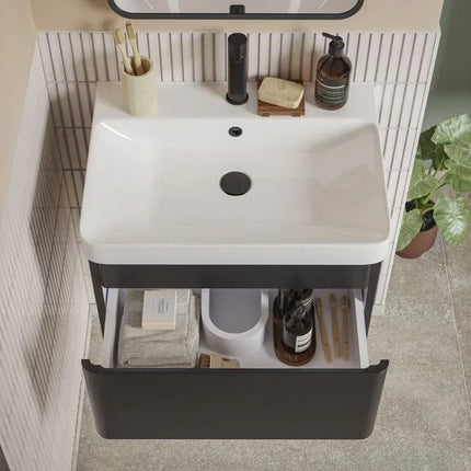 Saturn 600mm Wall Hung Vanity Unit with Basin - 1 Drawer | Handleless Design