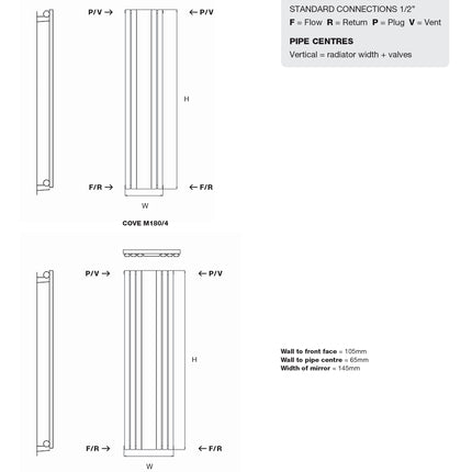 Cove Vertical Mirror Radiator | White & Anthracite | 1800mm x 382mm & 500mm