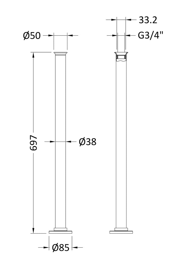 Freestanding Bath Standpipes - Chrome Brass 697mm Floor Mounted