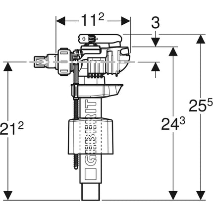 Geberit Type 380AG Fill Valve | Lateral Supply 3/8" | Brass Nipple | 244.510.00.1